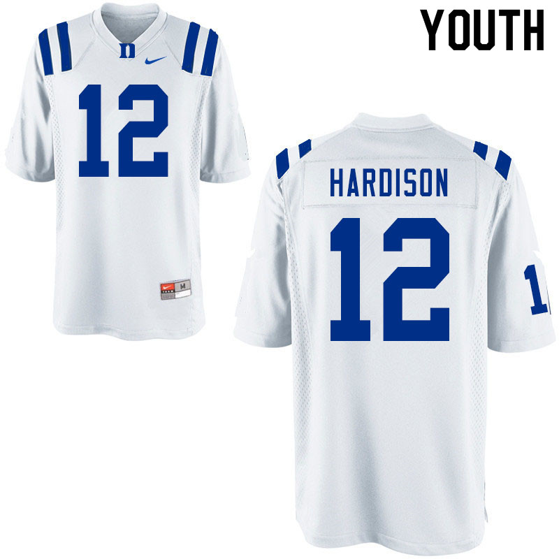 Youth #12 Joe Hardison Duke Blue Devils College Football Jerseys Sale-White